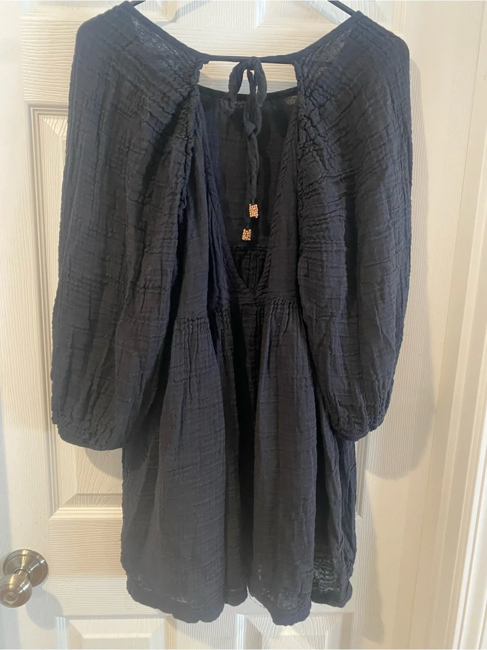 Free People Navy Gauze Babydoll Tunic Top